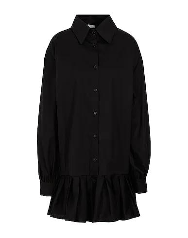 Black Plain weave Office dress PLEATED SHIRT MINI DRESS
