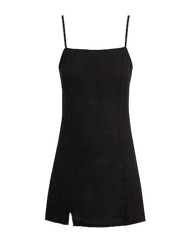 Black Plain weave Short dress LINEN SLIP MINI DRESS
