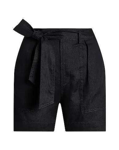 Black Plain weave Shorts & Bermuda BELTED LINEN SHORT
