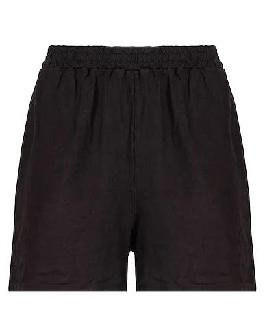 Black Plain weave Shorts & Bermuda LINEN PULL-ON SHORTS
