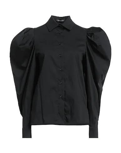 Black Plain weave Solid color shirts & blouses