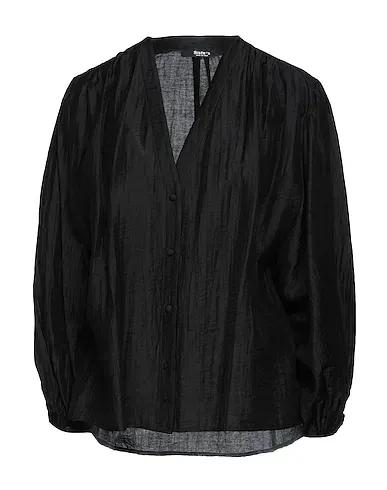 Black Plain weave Solid color shirts & blouses