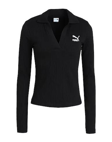 Black Polo shirt CLASSICS Ribbed V-Collar LS Slim Topact
