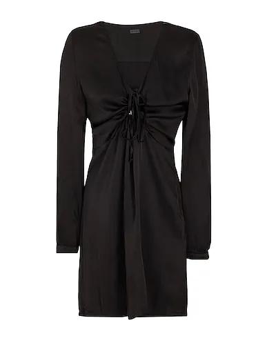 Black Satin Short dress CUT-OUT FRONT L/SLEEVE MINI DRESS
