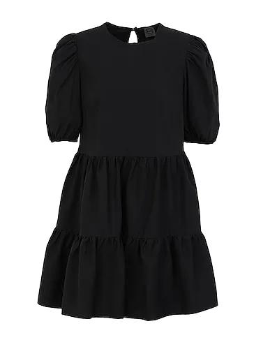 Black Short dress COTTON BLEND PUFF SLEEVE SHORT DRESS
