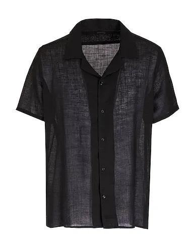 Black Solid color shirt CAMP-COLLAR S/SLEEVE OVERSIZE SHIRT