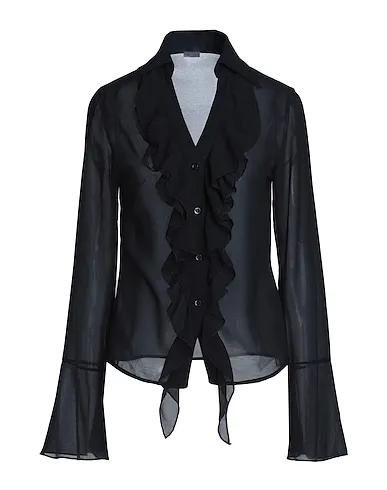 Black Solid color shirts & blouses RUFFLED L/SLEEVE BLOUSE

