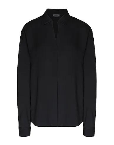 Black Solid color shirts & blouses VISCOSE JOHNNY COLLAR L/SLEEVE BLOUSE
