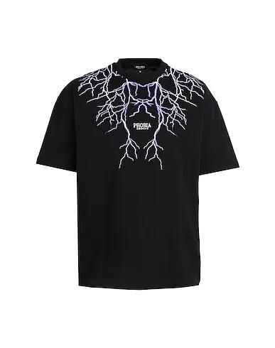 Black T-shirt BLACK T-SHIRT WITH PURPLE EMBROIDERY LIGHTNING
