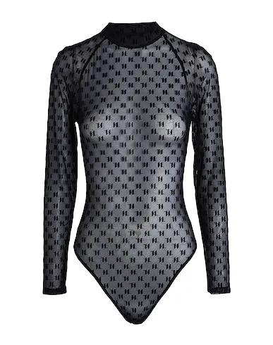 Black Tulle Lingerie bodysuit KL MONOGRAM FLOCK LS BODY
