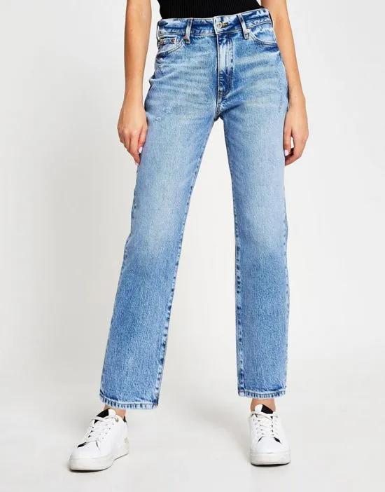 Blair high rise straight cut ripped jeans in light blue