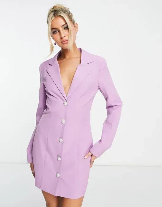 blazer dress with pearl buttons in lilac
