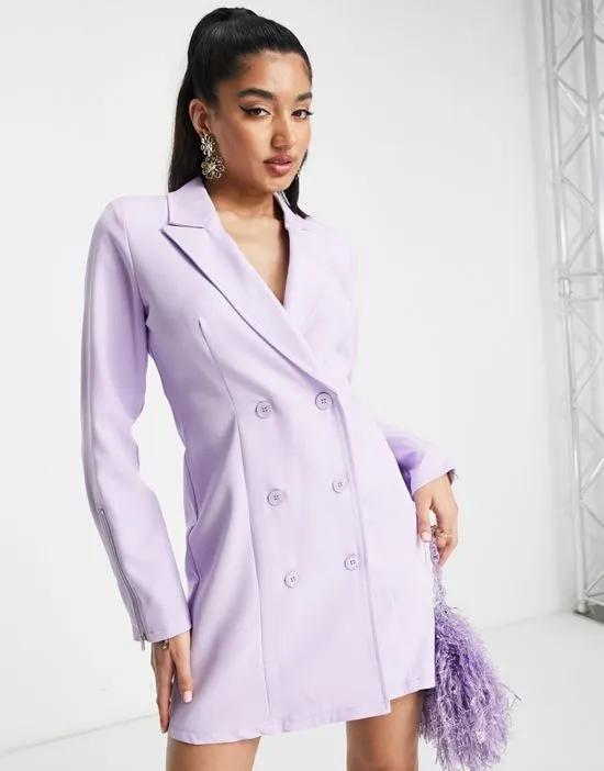 blazer dress with zip sleeve detail in lilac