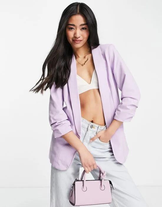 blazer with ruched sleeves in muted lilac