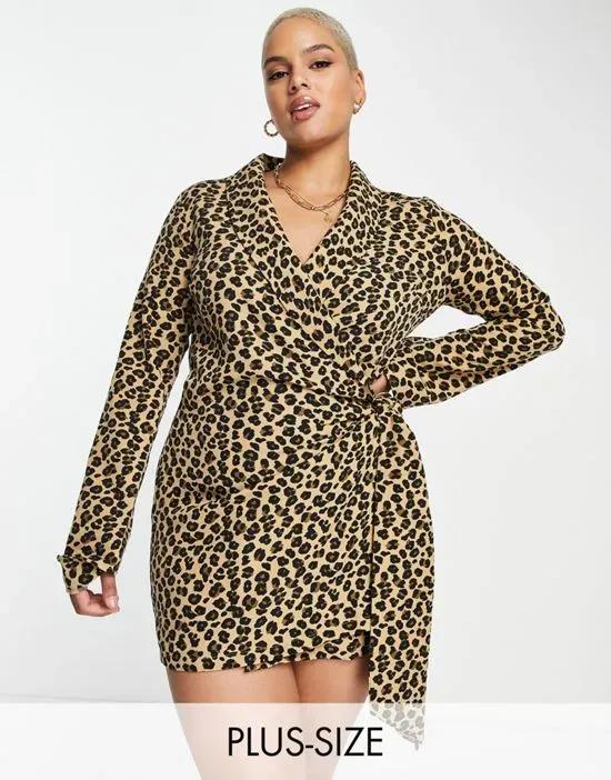 blazer wrap mini dress in leopard print