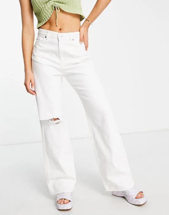 blend baggy straight leg distressed jeans in white