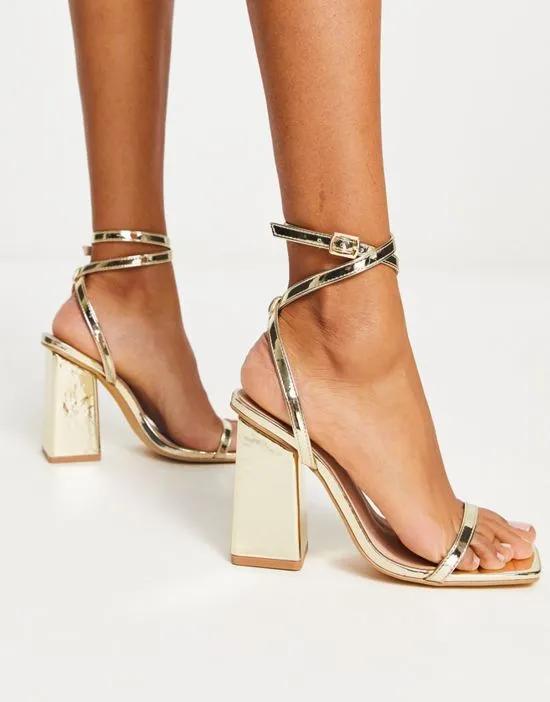 block heel sandals in gold