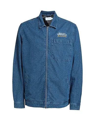 Blue Denim shirt Topman overshirt with back embroidery in mid wash denim