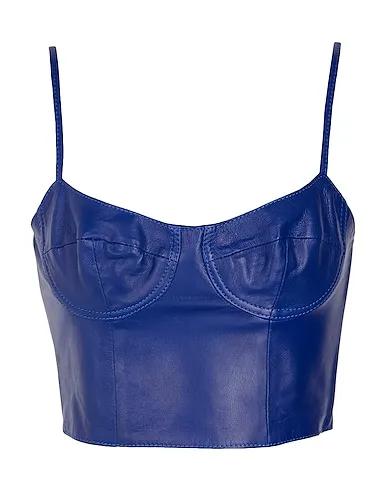 Blue Leather Bustier LEATHER BODYCON CROP TOP