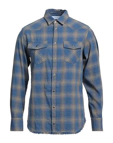 Blue Plain weave Checked shirt