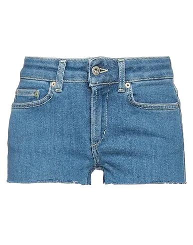 Blue Plain weave Denim shorts