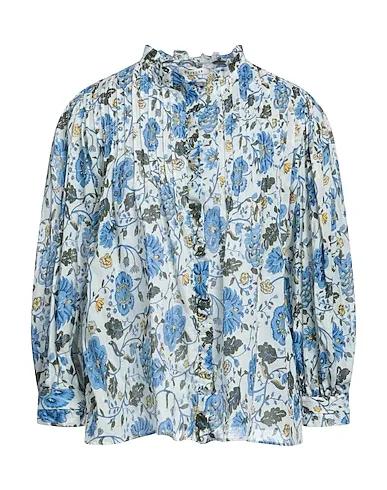 Blue Plain weave Floral shirts & blouses