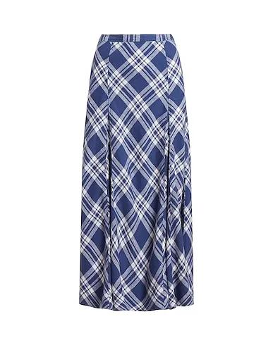 Blue Plain weave Maxi Skirts PLAID LINEN PANELED SKIRT
