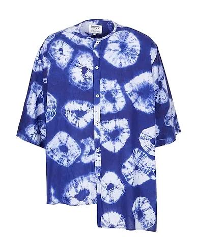Blue Plain weave Patterned shirt SHORT-SLEEVED COTTON SHIRT
