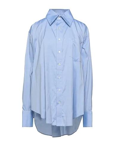Blue Plain weave Solid color shirts & blouses