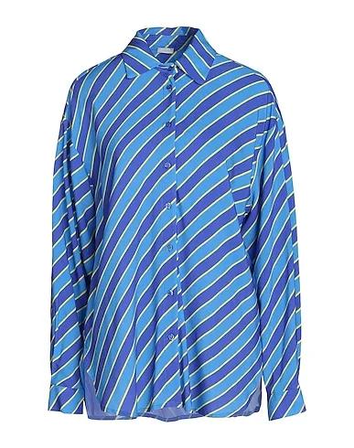 Blue Plain weave Striped shirt PRINTED PULL-ON PANTS
