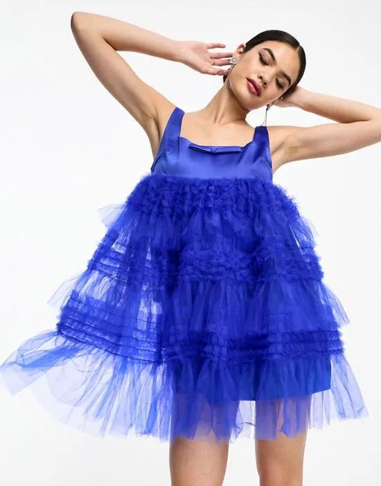 Bobby tiered tulle mini dress in cobalt