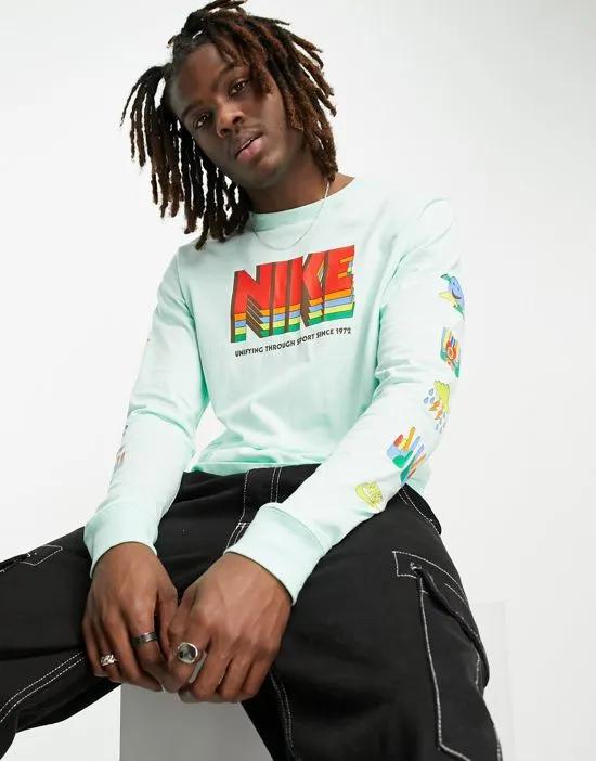bold color chest graphic long sleeve T-shirt in mint