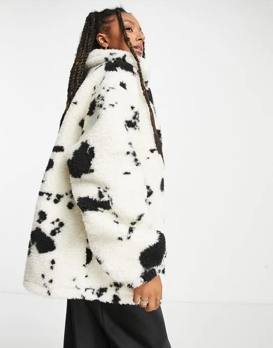 borg jacket in cow print