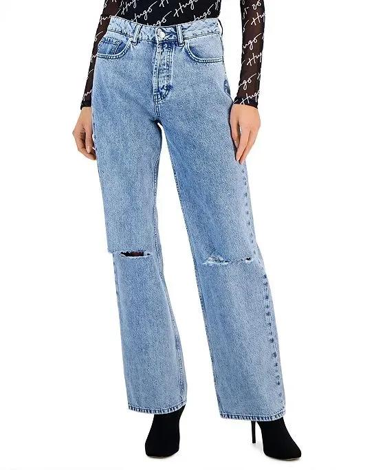 BOSS Women's Ripped Light-Wash High-Rise Denim Jeans