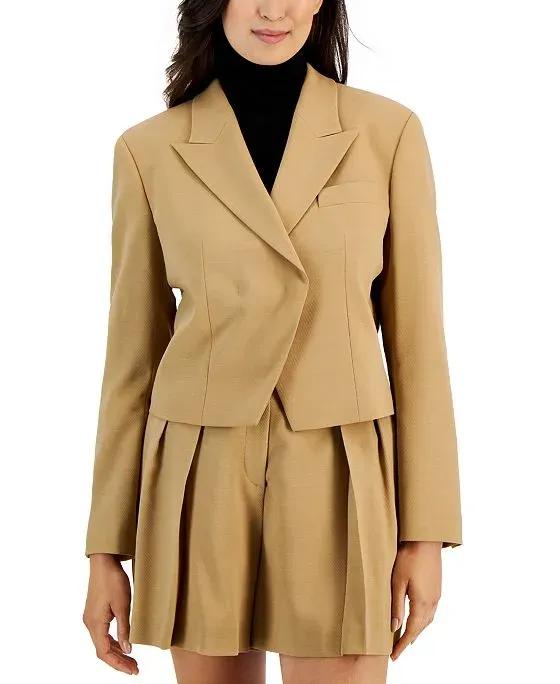 BOSS Women's Solid-Color Relaxed Peak-Label Cropped Blazer