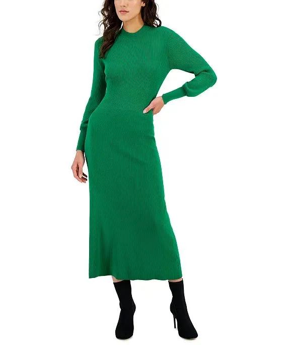 BOSS Women's Solid Mock-Neck Cutout Slim Sweater Dress