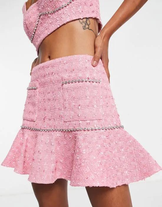 boucle mini skirt with diamante detail in pink - part of a set