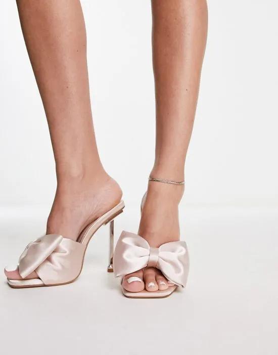 bow heeled sandals in baby pink