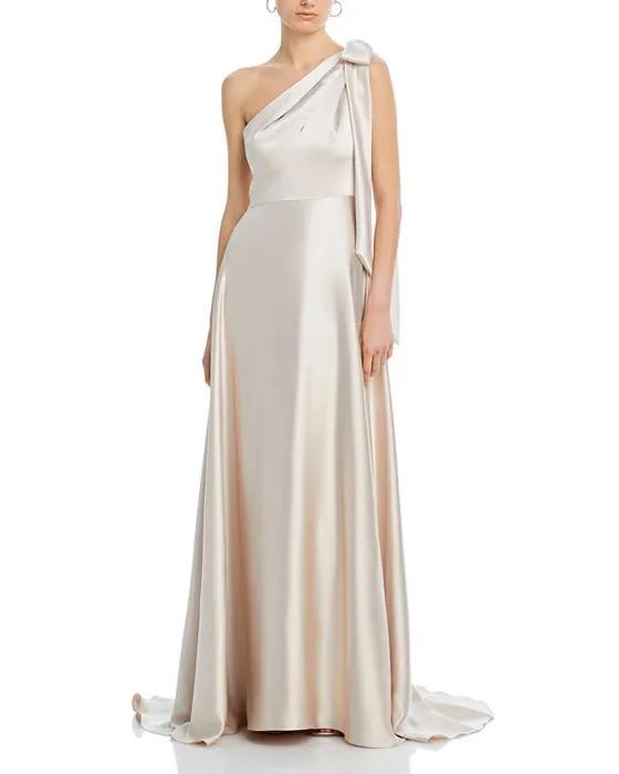 Bow One Shoulder Satin Gown