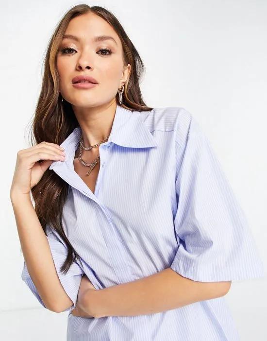 boxy button front shirt in blue stripe