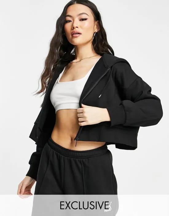 boxy cropped zip up hoodie in black - Exclusive to ASOS