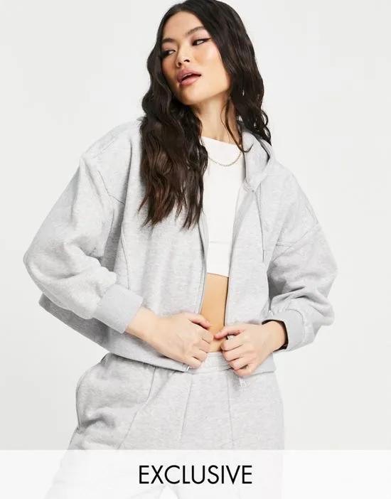 boxy cropped zip up hoodie in gray - Exclusive to ASOS
