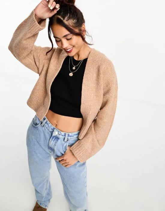 boxy edge to edge cardigan in camel