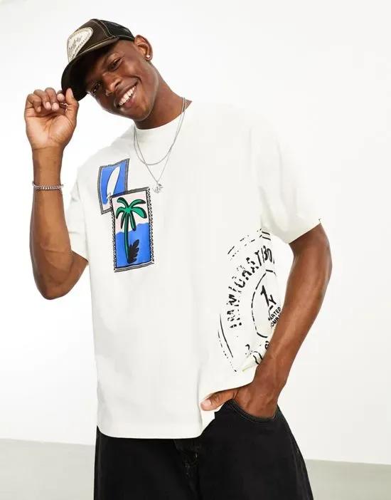 boxy fit surf print T-shirt in white