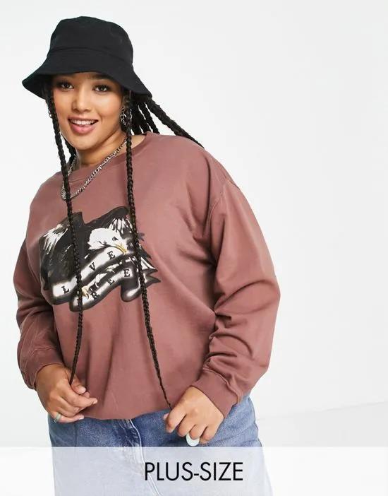 boxy fit washed brown sweatshirt with eagle graphic
