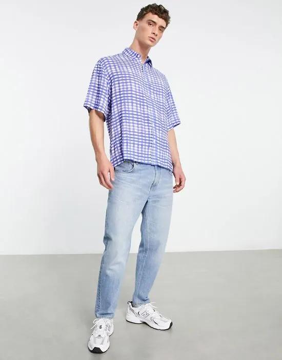boxy oversized shirt in blue painted check