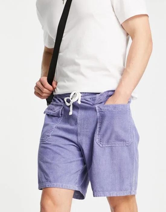 boxy shorts with cargo pockets in blue cord