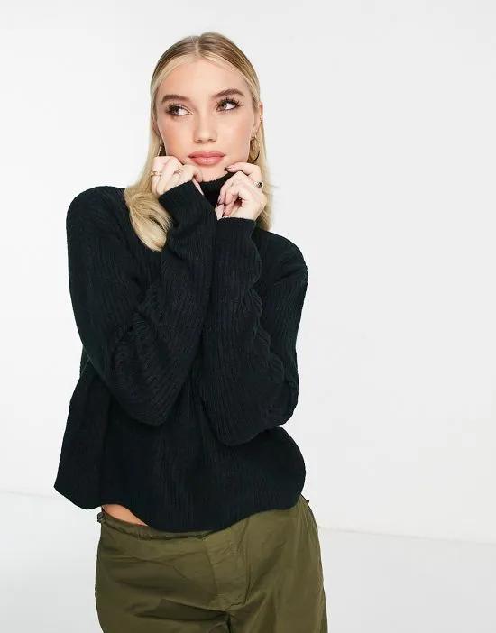 boxy sweater with high neck in black