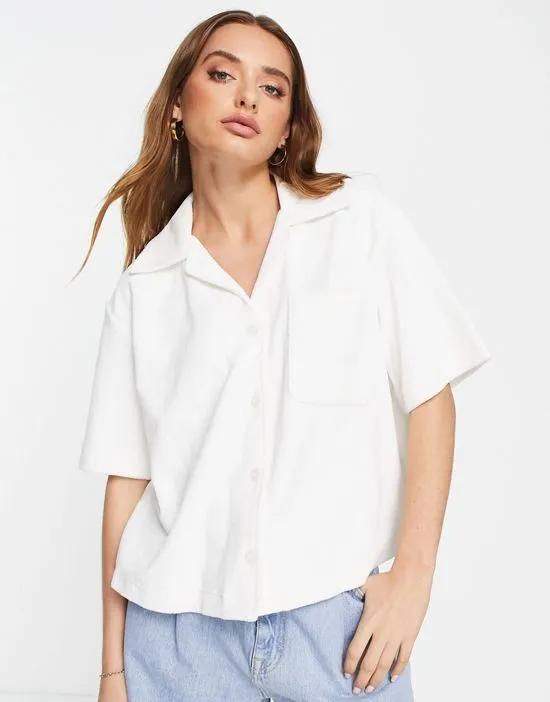 boxy terry cotton shirt in white - WHITE