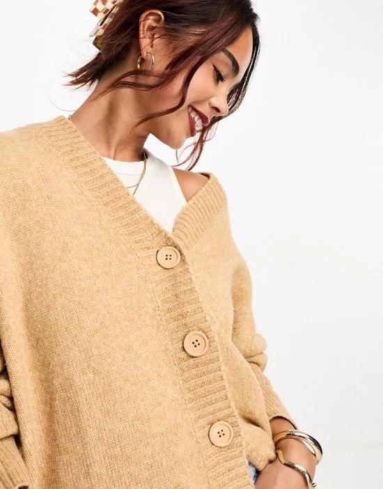 boyfriend cardigan with button front in camel